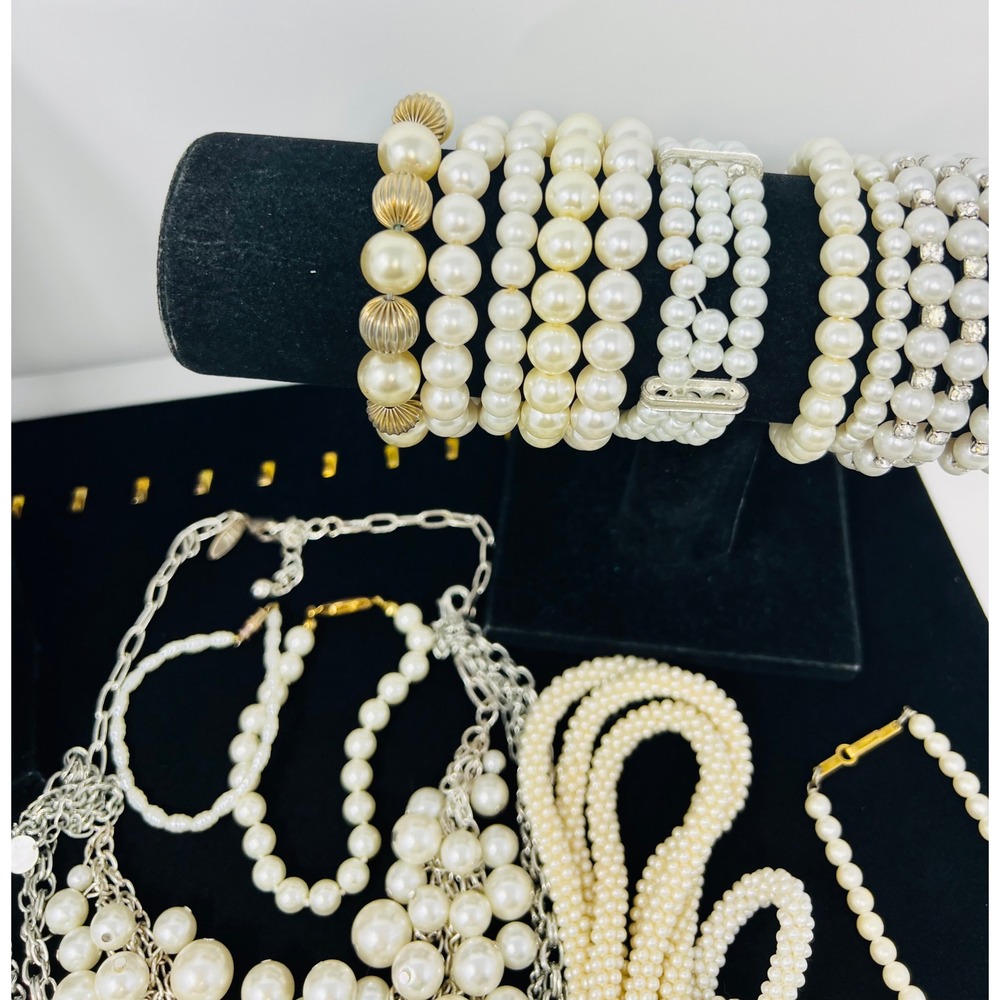Vintage to Modern Pearl Necklace & Bracelet Gold & Silver Tone Beaded Lot of 30 - Picture 3 of 16